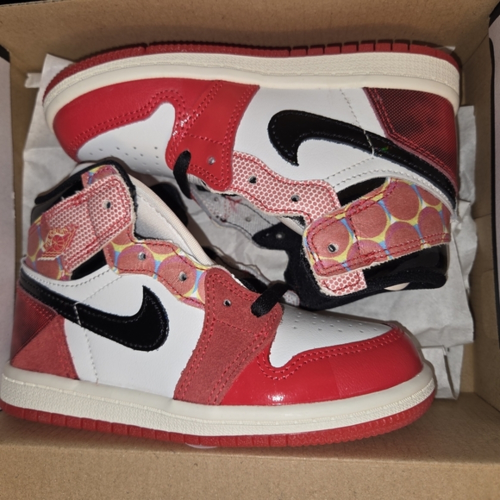 Red and‎ White High-Top Sneakers with Black Accents